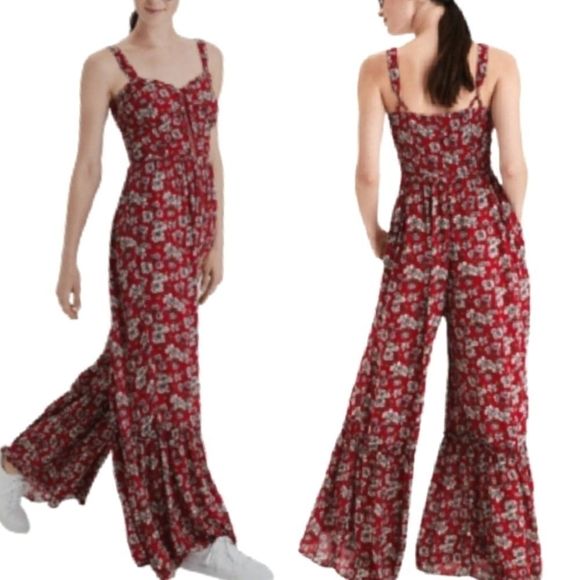 AMERICAN EAGLE Red Floral Jumpsuit Size 10 - Picture 1 of 7